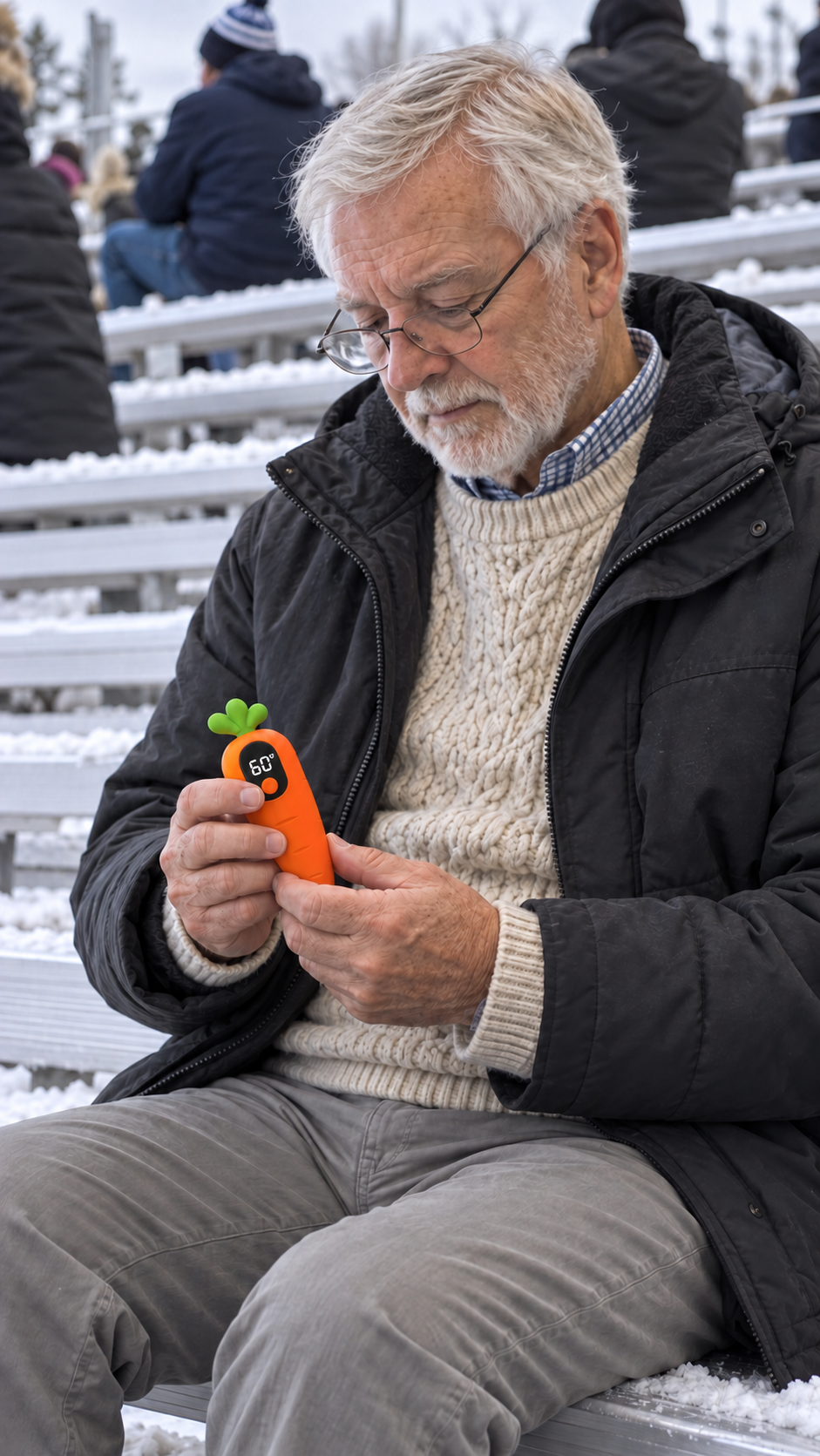 Cozy Carrot hand warmer at a winter sports event